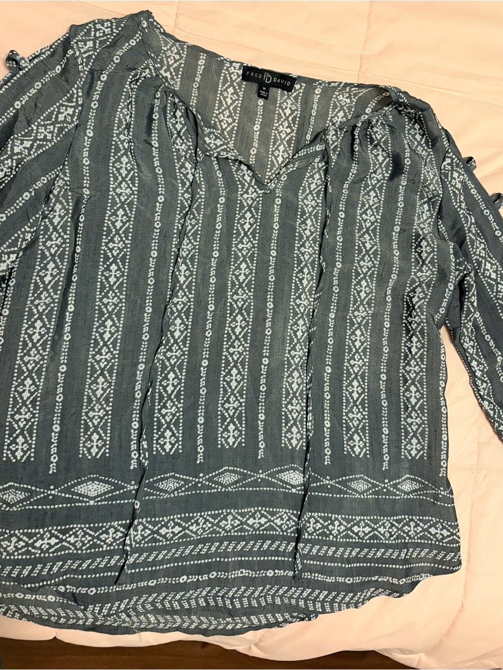 Fred David Slate Blue/White detail Printed Boho Peasant Blouse